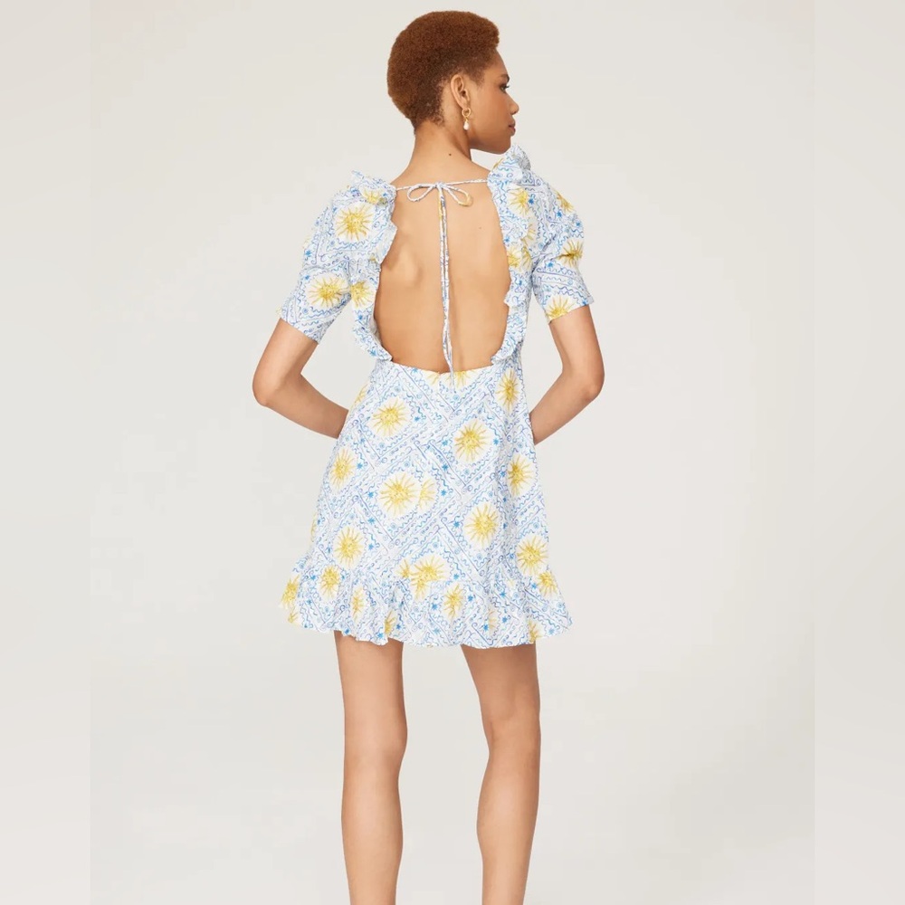 RIXO Yellow and Blue Patterned Mini Dress - Picture 3 of 6